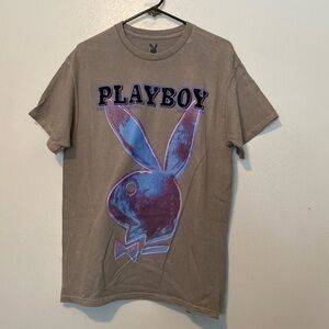 Playboy distressed bleached short sleeve purple blk blue grey graphic t shirt L